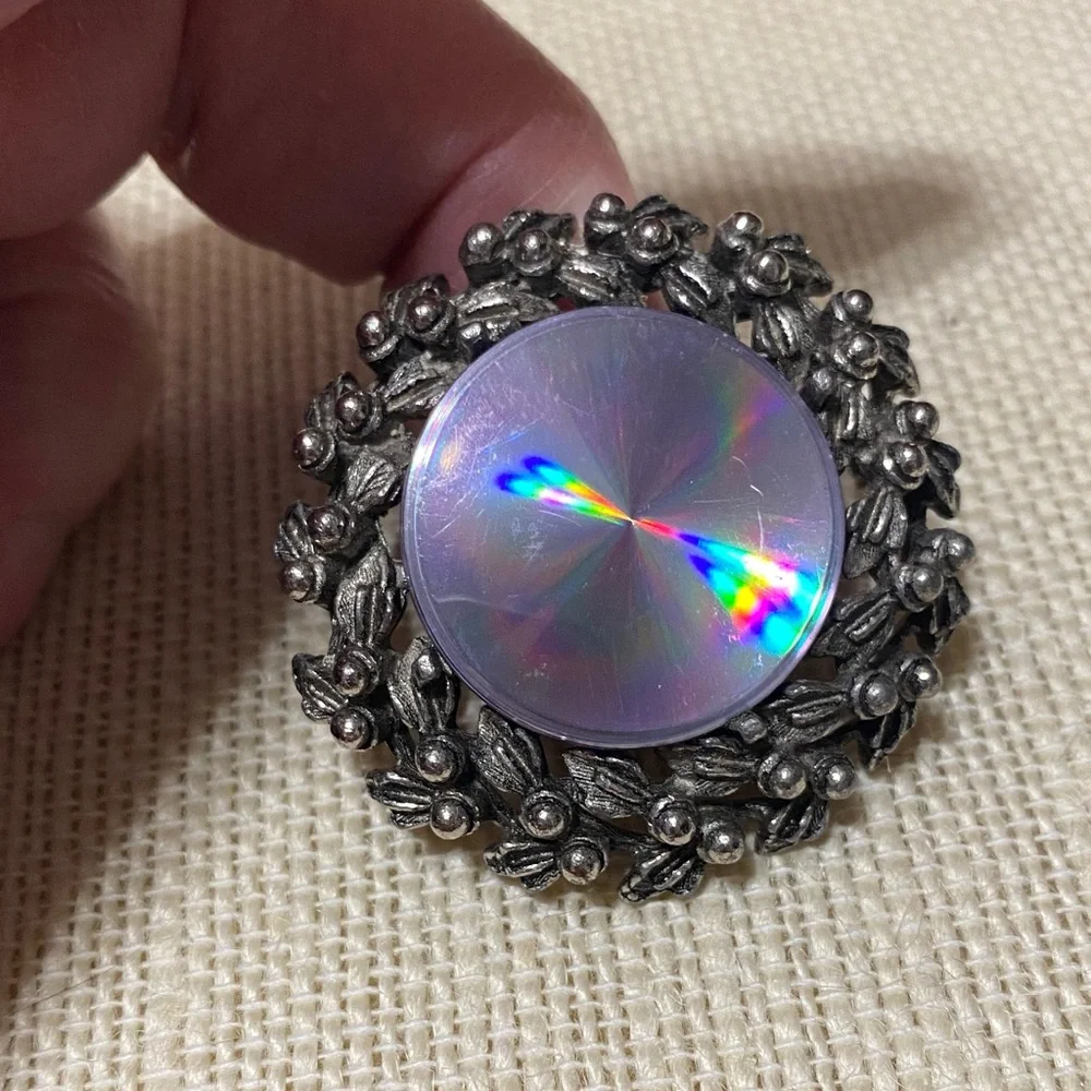 Vintage Jewelarama brooch Silver rainbow disc Brooch